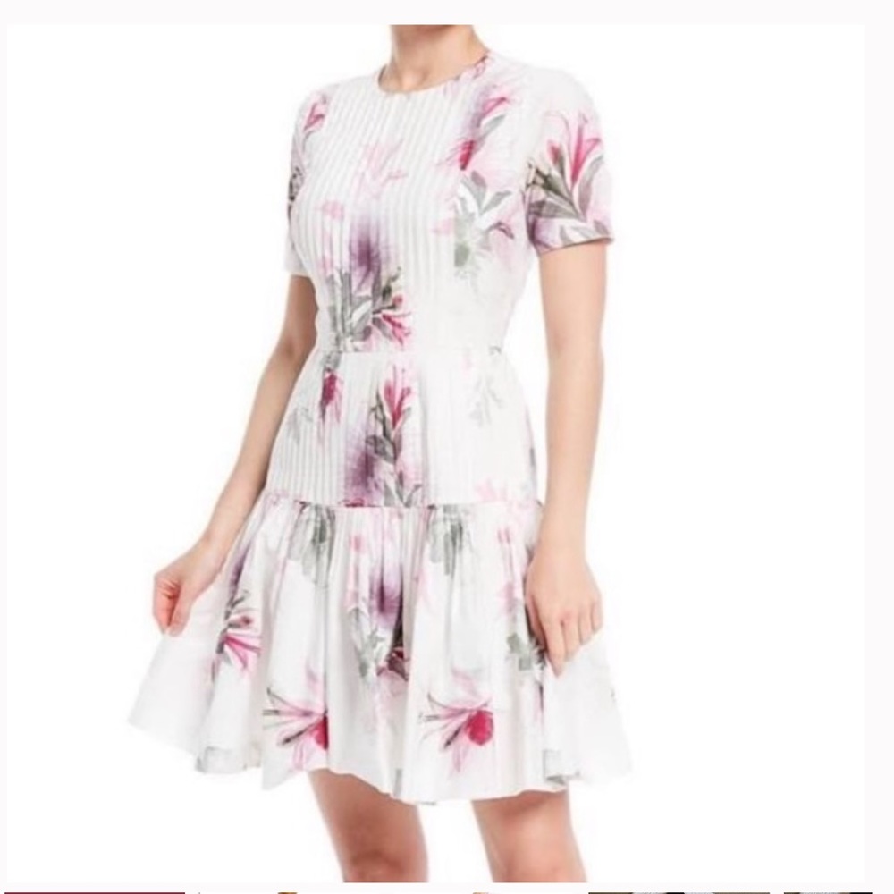 🆕NWT ANTONIO MELANI Debra Poplin Print Pleated Dr
